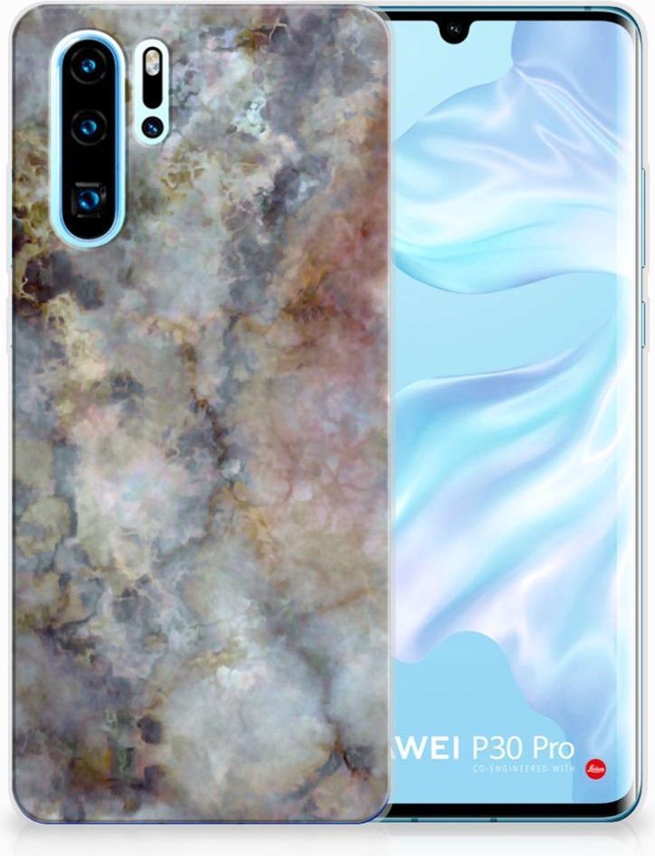 Huawei P30 Pro TPU Siliconen Hoesje Marmer Grijs