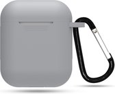 Siliconen Case Voor Apple AirPods  -  Hoesje Met Haak - Airpod Accessoire (Grijs)