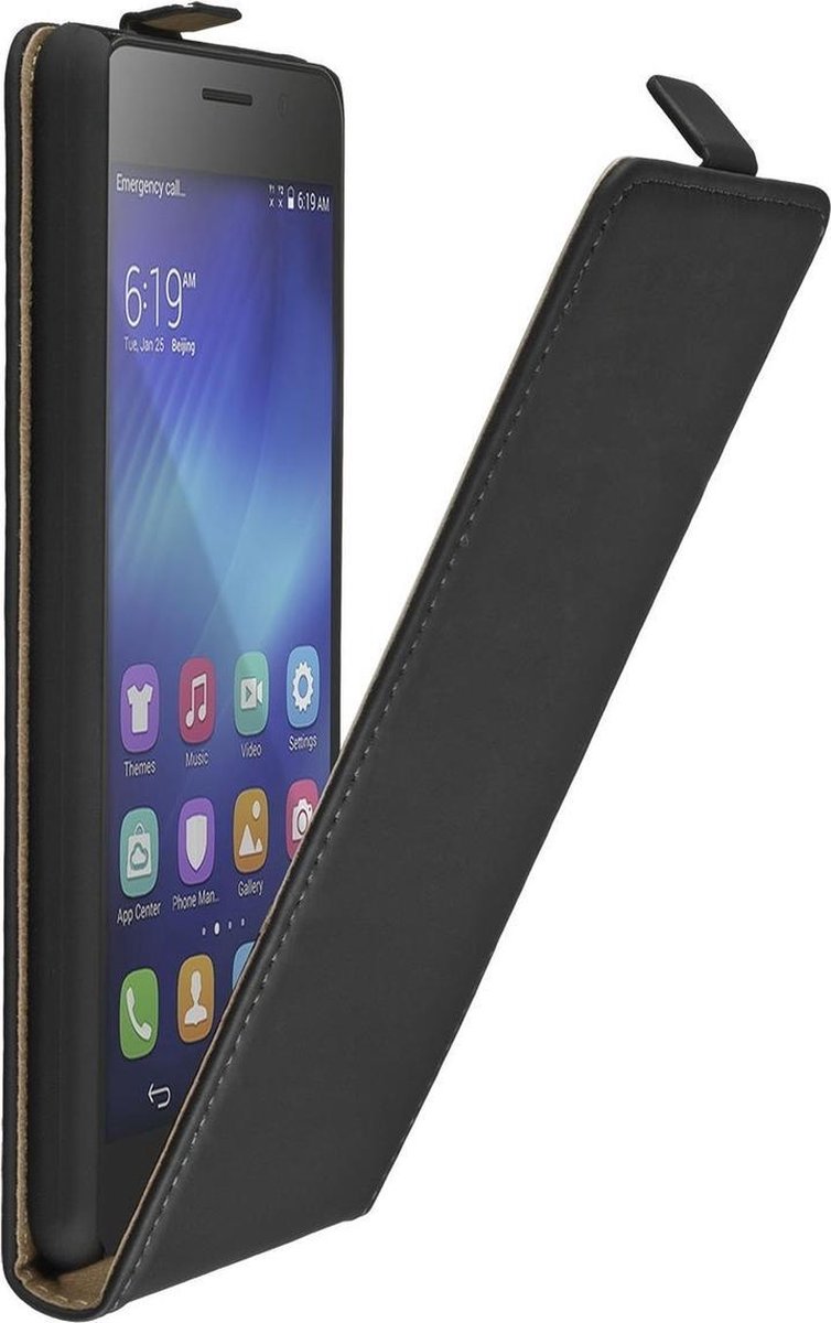Zwart premium leder flipcase Huawei Honor 6 Plus hoesje