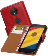 Pull Up TPU PU Leder Bookstyle Wallet Case Hoesjes voor Moto C Rood