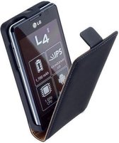 LELYCASE Flip Case Lederen Hoesje LG Optimus L4 2 Zwart