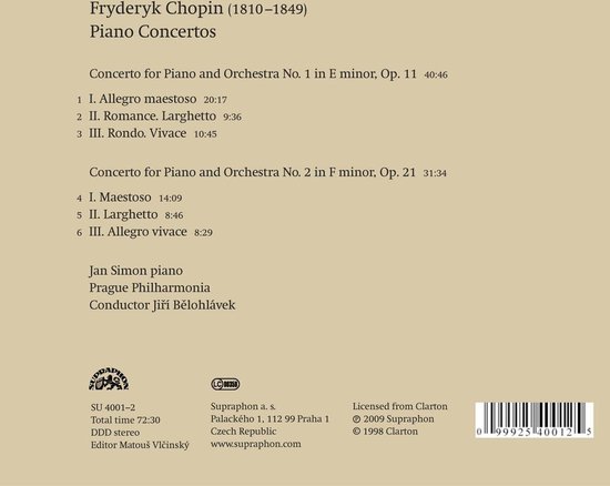 Jan Simon, Prague Philharmonia, Jiří Bělohlávek - Chopin: Piano Concertos (CD) - Jan Simon, Prague Philharmonia, Jiří Bělohlávek