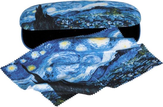 Fridolin Brillenkokerset, hardcase bekleed met poetsdoek Van Gogh sterrennacht