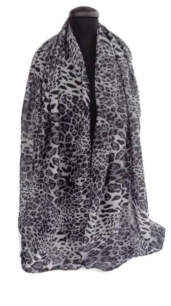 Zwart grijze luipaardprint viscose dames sjaal - 85 x 180 cm | bol.com