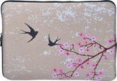 Misstella Laptop Sleeve tot 15.4 inch - Vogels en Bloemen - Beige/Roze