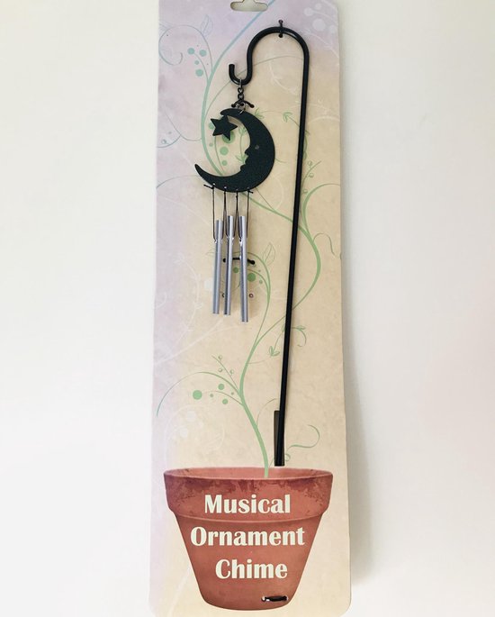 Nature's Melody windgong maan hangend op tuin prikker.9x46c0.5cm. Metalen Tuinsteker. tuindecoratie. Tuinsteker windgong met uil. U krijgt nog een windgong 7x17x2cm van sleepy hollow  gratis bij.