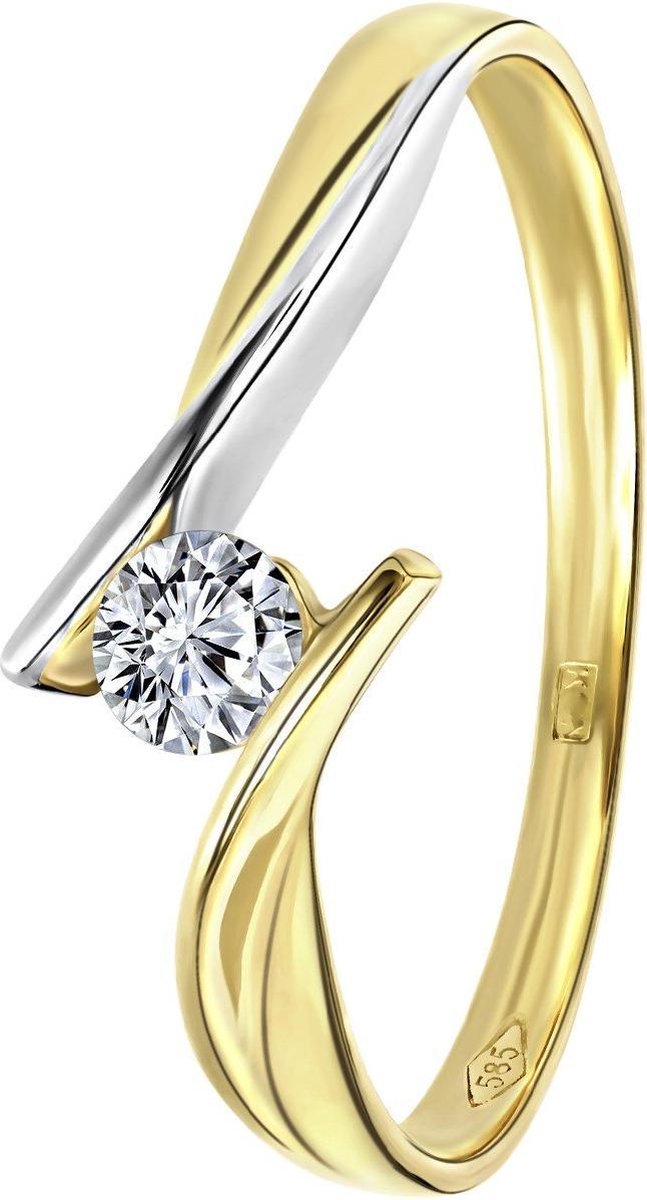 Lucardi Dames Ring met zirkonia - Ring - Cadeau - 14 Karaat Goud - Geelgoud en Witgoud