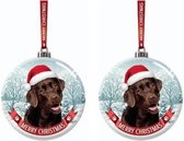 Set van 2x stuks kerstversiering glazen kerstballen Labrador bruin hond 7 cm