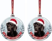 Set van 3x stuks kerstversiering glazen kerstballen Labrador zwart hond 7 cm
