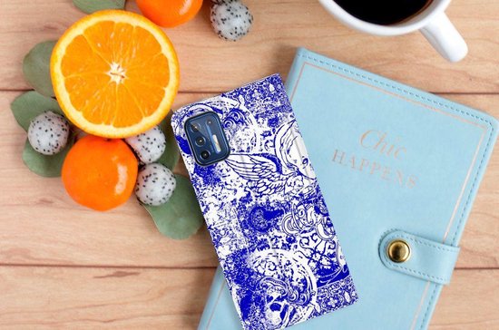 Coque Smartphone Motorola Moto G9 Plus Book Style Case Angel Skull Blue