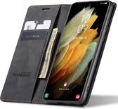 Samsung S21 Ultra Hoesje - Samsung Galaxy S21 Ultra Book Case Leer Slimline Zwart