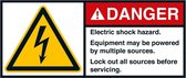 Danger Electric shock hazard sticker, ANSI, 2 per vel 70 x 160 mm