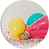 Dibond Wandcirkel - Ballonnen met Confetti - 60x60cm Foto op Aluminium Wandcirkel (met ophangsysteem)