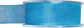 1x Hobby/decoratie turquoise organza sierlinten 2,5 cm/25 mm x 20 meter - Cadeaulint organzalint/ribbon - Striklint linten blauw