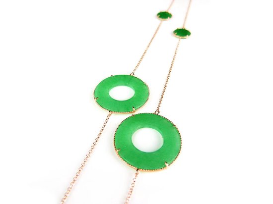 Zilveren halsketting halssnoer collier roos goud verguld Model Modern Mix gezet met groene stenen