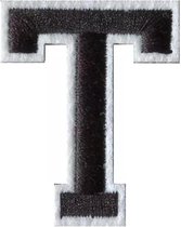 Alfabet Strijk Letter Embleem Patches Zwart Wit Dun Randje Letter T / 4 cm / 5 cm