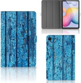 Leuk Hoesje Samsung Galaxy Tab S6 Lite | Tab S6 Lite 2022 Cover met Standaard Personaliseren Wood Blue