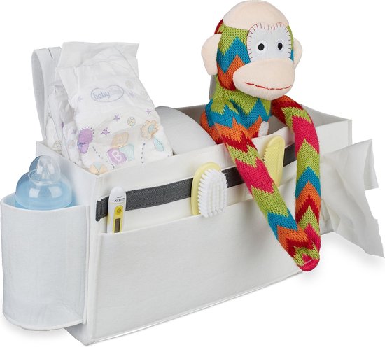 relaxdays Organisateur de lit lit mezzanine - poche de chevet - sac de rangement lit bébé - 8 compartiments blanc