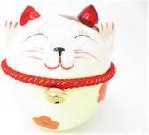 Dikke lucky cat spaarpot met bel groot groen - 16cm - NatuurDirect