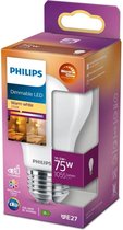 Philips LED lamp E27 Peerlamp Lichtbron - Warm wit - 10,5W = 75W - Ø 6 cm - Dimbaar - 1 stuk