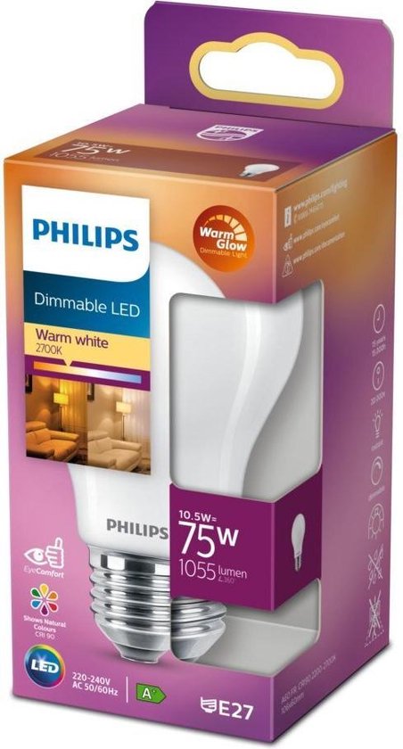 Philips Dimbare LED Classic Lamp 75W E27 Warm Wit