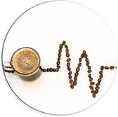 Dibond Wandcirkel - Koffie met Koffiebonen - 70x70cm Foto op Aluminium Wandcirkel (met ophangsysteem)