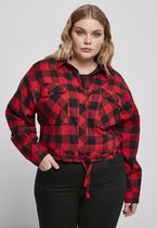 Urban Classics Blouse -XS- Short Oversized Check Zwart/Rood