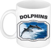 Dieren dolfijn groep beker - dolphins/ dolfijnen mok wit 300 ml