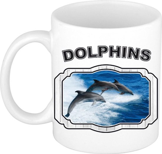 Dieren liefhebber dolfijn groep mok 300 ml - kerramiek - cadeau beker / mok dolfijnen liefhebber