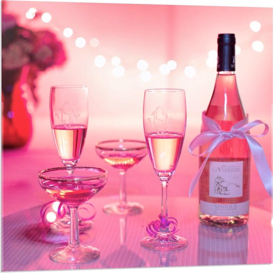 Acrylglas - Roze Wijn in Glazen - 80x80cm Foto op Acrylglas (Met Ophangsysteem)