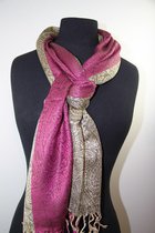 1001musthaves.com Gestreepte viscose dames sjaal roze fuchsia beige 34 x 200 cm