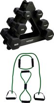 Tunturi - Fitness Set - Dumbbell Opbergrek incl 2x 1 t/m 3 dumbbells  - Tubing Set Groen