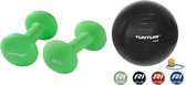 Tunturi - Fitness Set - Neopreen Dumbbellset 2 x 4 kg  - Gymball Zwart 65 cm