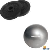 Tunturi - Fitness Set - Halterschijven 2 x 2,5 kg - Gymball Zilver 65 cm