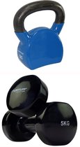 Tunturi - Fitness Set - Vinyl Dumbbell 2 x 5 kg - Kettlebell 12 kg