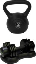 Tunturi - Fitness Set - Verstelbare Dumbbellset 12,5 kg - Kettlebell 2 kg