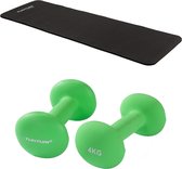 Tunturi - Fitness Set - Neopreen Dumbbellset 2 x 4 kg - Fitnessmat 180 x 60 x 1,5 cm