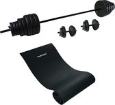 Tunturi - Fitness Set - Vinyl Barbell/Dumbbell Set 50Kg  - Fitnessmat 160 x 60 x 0,7 cm
