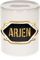 Arjen naam cadeau spaarpot met gouden embleem - kado verjaardag/ vaderdag/ pensioen/ geslaagd/ bedankt