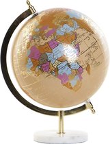 Decoratie wereldbol/globe beige op marmeren voet/standaard 20 x 28 cm - Landen/contintenten topografie