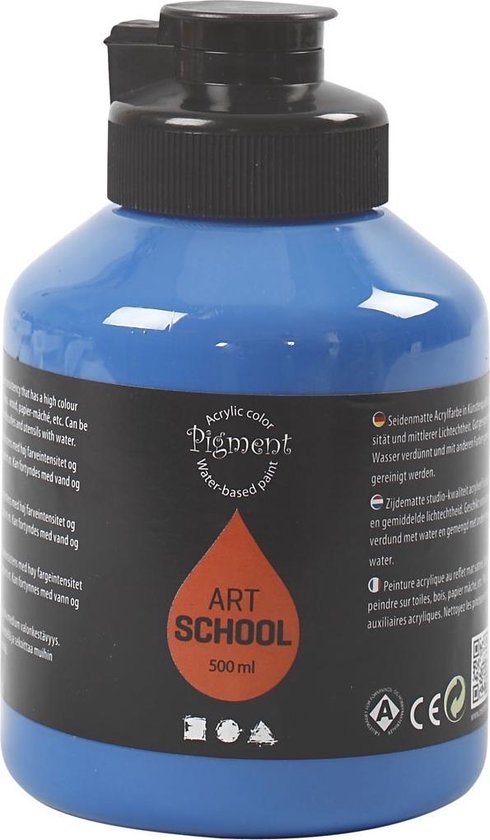 Acryl Verf, semi-glanzend, transparant, primair blauw, 500 ml/ 1 fles