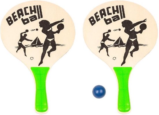 Houten beachball set groen - Strand balletjes - Rackets/batjes en bal - Tennis ballenspel