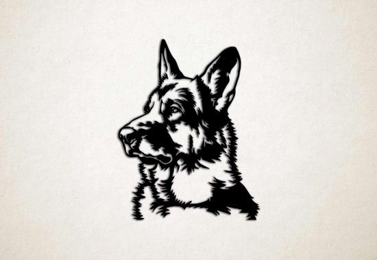 Wanddecoratie - Hond - Duitse Herder 3 - L - 96x75cm - Zwart - muurdecoratie - Line Art