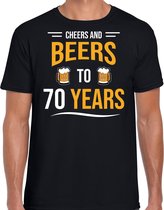 Cheers and beers 70 jaar verjaardag cadeau t-shirt zwart voor heren - 70 jaar bier liefhebber verjaardag shirt / outfit L