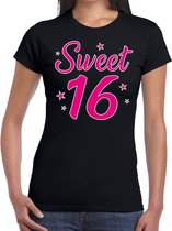 Sweet 16 cadeau t-shirt zwart dames - dames shirt 16 jaar - verjaardag kleding S