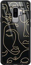 Samsung S9 Plus hoesje glass - Abstract faces | Samsung Galaxy S9+ case | Hardcase backcover zwart