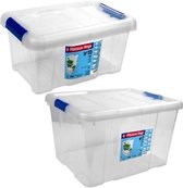 2x boîtes de Boîtes de rangement/ boîtes de rangement avec couvercle 5 et 25 litres transparent / bleu plastique - 29 x 20 x 15 et 42 x 35 x 25 cm - bacs de stockage