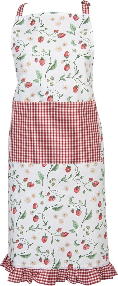 Clayre & Eef Keukenschort 70x85 cm Wit Rood Katoen Aardbeien