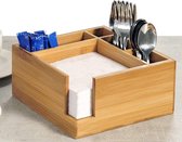 Servettenhouder & Bestekhouder in 1 - FSC® Bamboe hout - Houder voor Servetten en bestek - Serverhouder - Afm 18 x 18 x 9 Cm