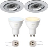 Pragmi Aerony Pro - Inbouw Rond - Mat Zilver - Kantelbaar - Ø82mm - Philips Hue - LED Spot Set GU10 - White Ambiance - Bluetooth - BSE